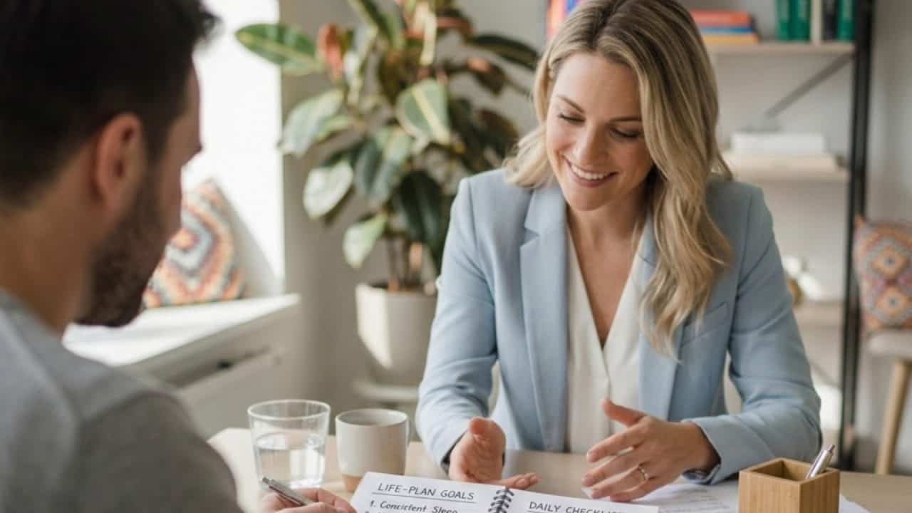 Gezondheidscoach bespreekt persoonlijk leefstijlplan met cliënt tijdens traject