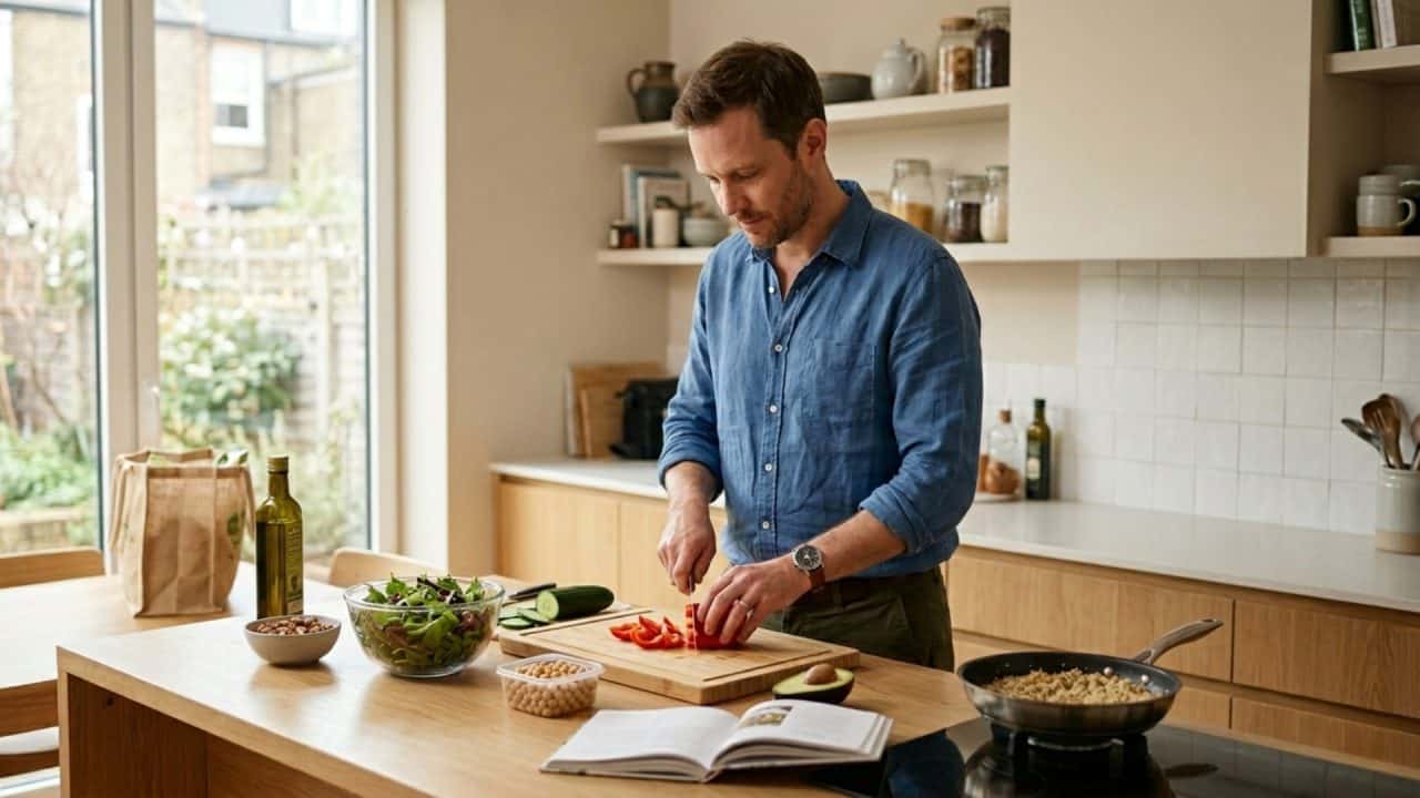 Volwassene werkt aan gezonde leefstijl en dagelijkse gewoontes met ondersteuning van gezondheidscoach