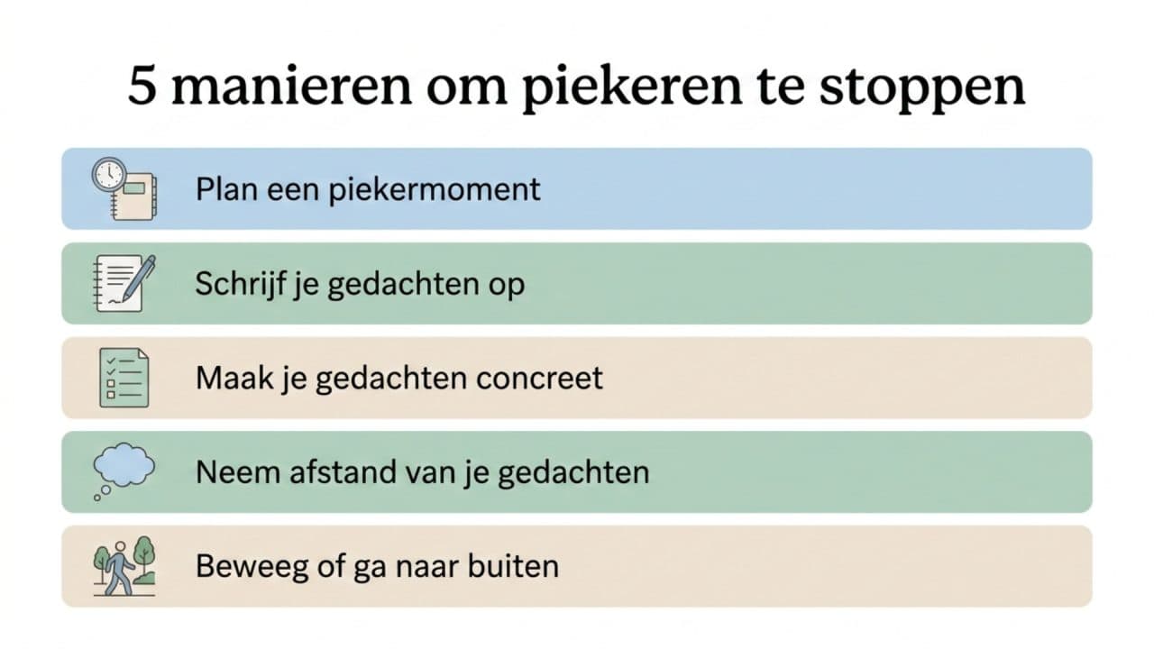 5 manieren om piekeren te stoppen5 manieren om piekeren te stoppen en rust in je hoofd te krijgen